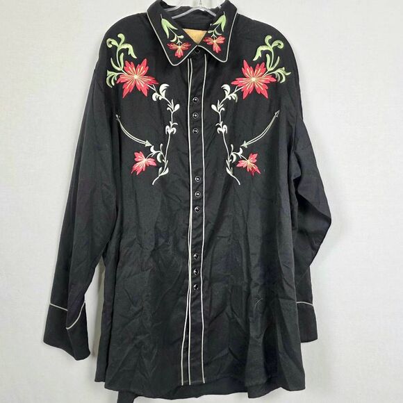 Scully Mens Embroidered Western Shirt Black Red XXL - Picture 1 of 13